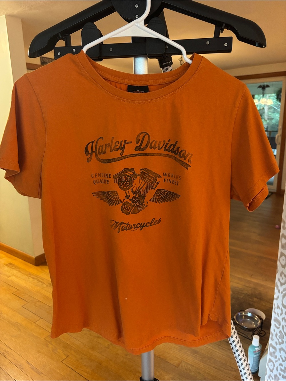 Harley-Davidson Orange Short Sleeve Tee with Black Logo Graphic